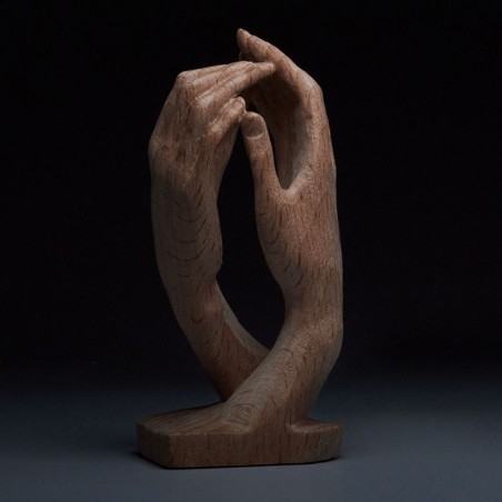 Sculpture de Mains Entrelacées | Art Gothique en Hêtre | SuperX