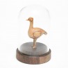 Miniatur-Strauß Holzschnitzerei｜40mm Buchsbaum-Skulptur mit Schutzglas