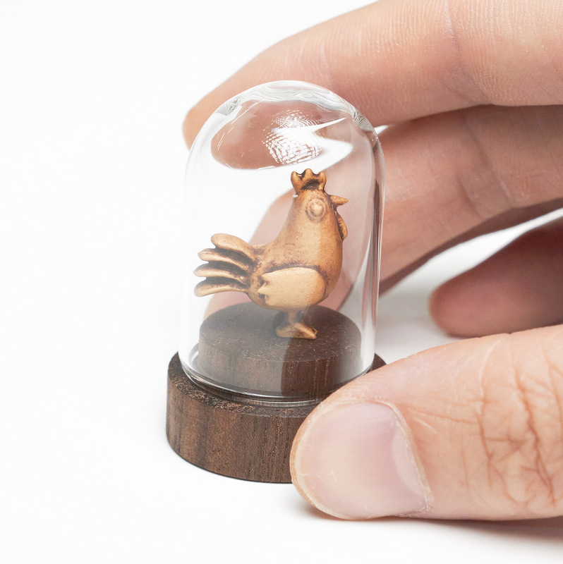 Tiny Wooden Rooster Sculpture